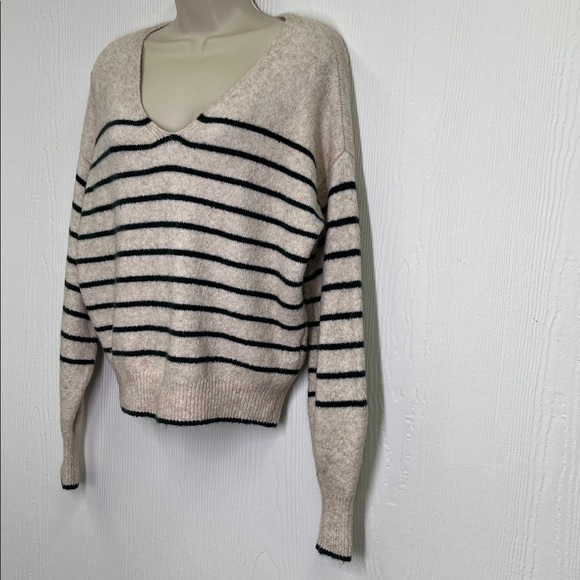 Madewell - Wedged Luxury Forest Green  Stripe V Neck Long Sleeve Sweater Size XS - Picture 8 of 12